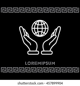 Web line icon. Globe in hand.