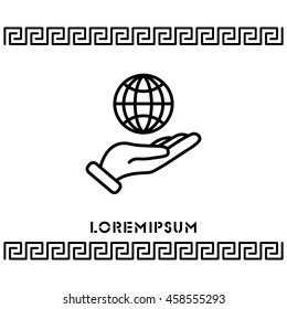 Web line icon. Globe in hand.