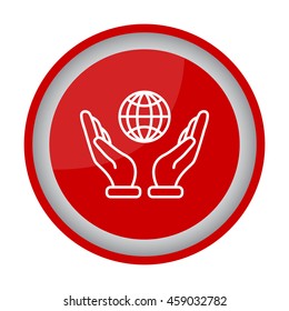 Web line icon. Globe in hand.