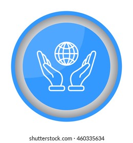 Web line icon. Globe in hand.