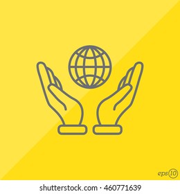 Web line icon. Globe in hand.