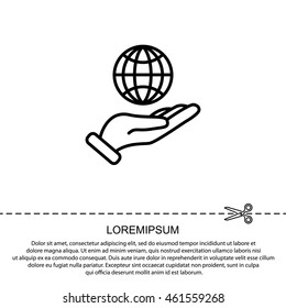 Web line icon. Globe in hand.