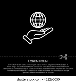 Web line icon. Globe in hand.