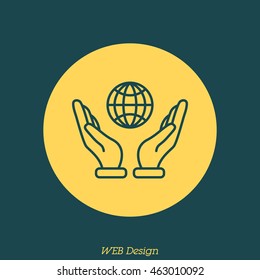 Web line icon. Globe in hand.