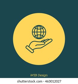Web line icon. Globe in hand.