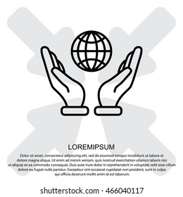Web line icon. Globe in hand.