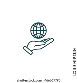 Web line icon. Globe in hand.