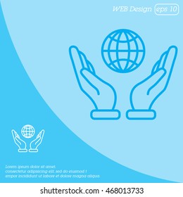 Web line icon. Globe in hand.