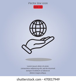 Web line icon. Globe in hand.