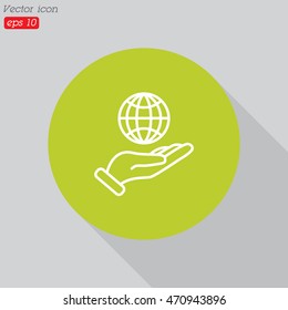 Web line icon. Globe in hand.