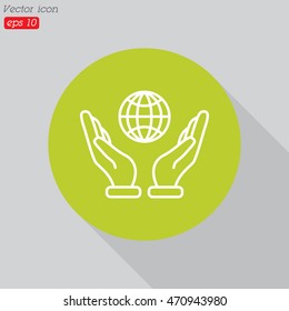 Web line icon. Globe in hand.