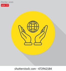 Web line icon. Globe in hand.