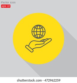 Web line icon. Globe in hand.