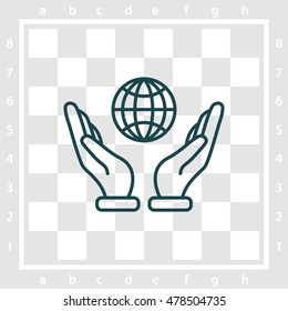 Web line icon. Globe in hand.