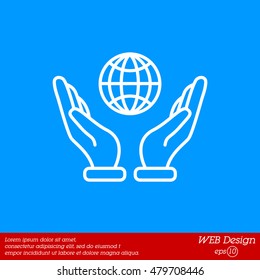 Web line icon. Globe in hand.