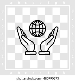 Web line icon. Globe in hand.