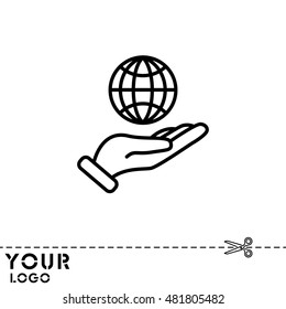 Web line icon. Globe in hand.