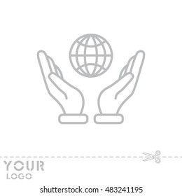 Web line icon. Globe in hand.