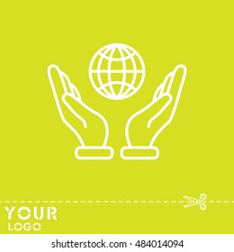 Web line icon. Globe in hand.