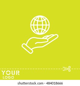 Web line icon. Globe in hand.