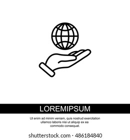Web line icon. Globe in hand.