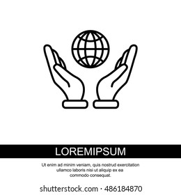 Web line icon. Globe in hand.