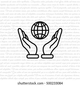Web line icon. Globe in hand.