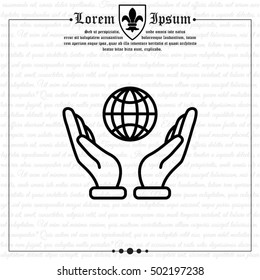 Web line icon. Globe in hand.