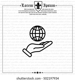 Web line icon. Globe in hand.
