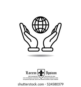 Web line icon. Globe in hand.