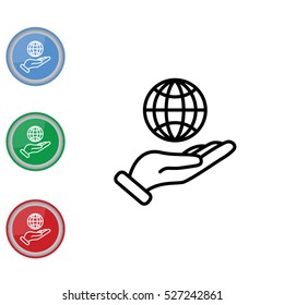Web line icon. Globe in hand.