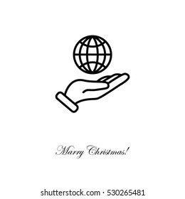 Web line icon. Globe in hand.
