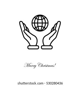 Web line icon. Globe in hand.