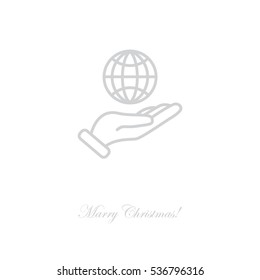 Web line icon. Globe in hand.