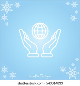 Web line icon. Globe in hand.