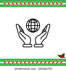 Web line icon. Globe in hand.