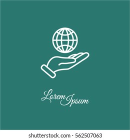 Web line icon. Globe in hand.