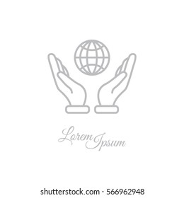 Web line icon. Globe in hand.