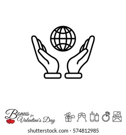Web line icon. Globe in hand.
