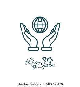 Web line icon. Globe in hand.