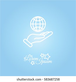 Web line icon. Globe in hand.