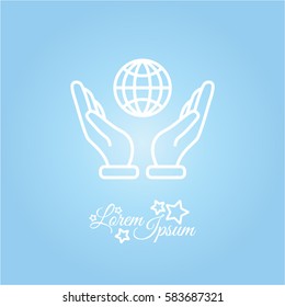 Web line icon. Globe in hand.