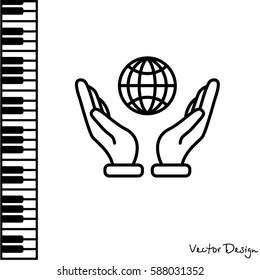 Web line icon. Globe in hand.