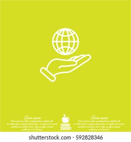 Web line icon. Globe in hand.