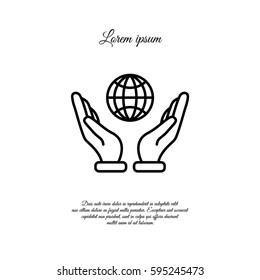Web line icon. Globe in hand.