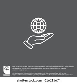 Web line icon. Globe in hand.
