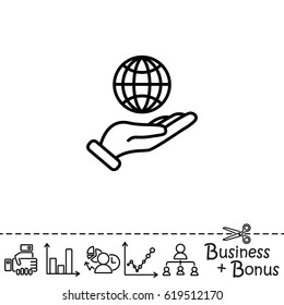 Web line icon. Globe in hand.