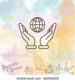 Web line icon. Globe in hand.