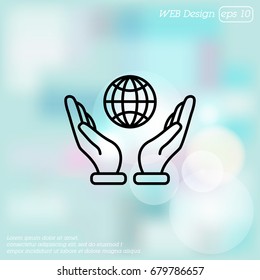 Web line icon. Globe in hand.