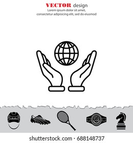 Web line icon. Globe in hand.